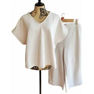 Joie Waffle Weave Top Pants Set, Cream Color, Casual and Comfy, Womens Sz L
